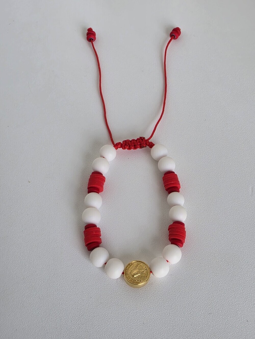 Handmade Virgen de Guadalupe Adjustable Bracelet Red White Catholic Beaded